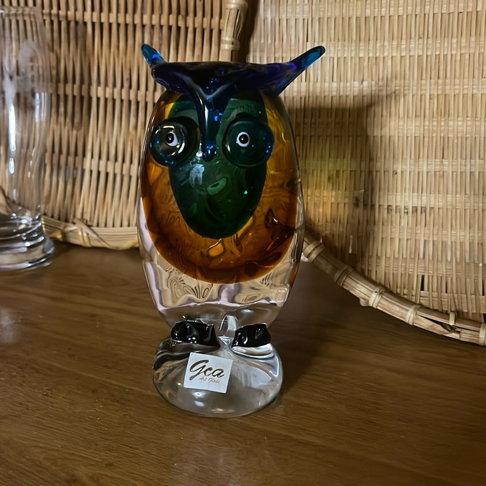 😄Vintage GCA Studio blown glass owl paper weight